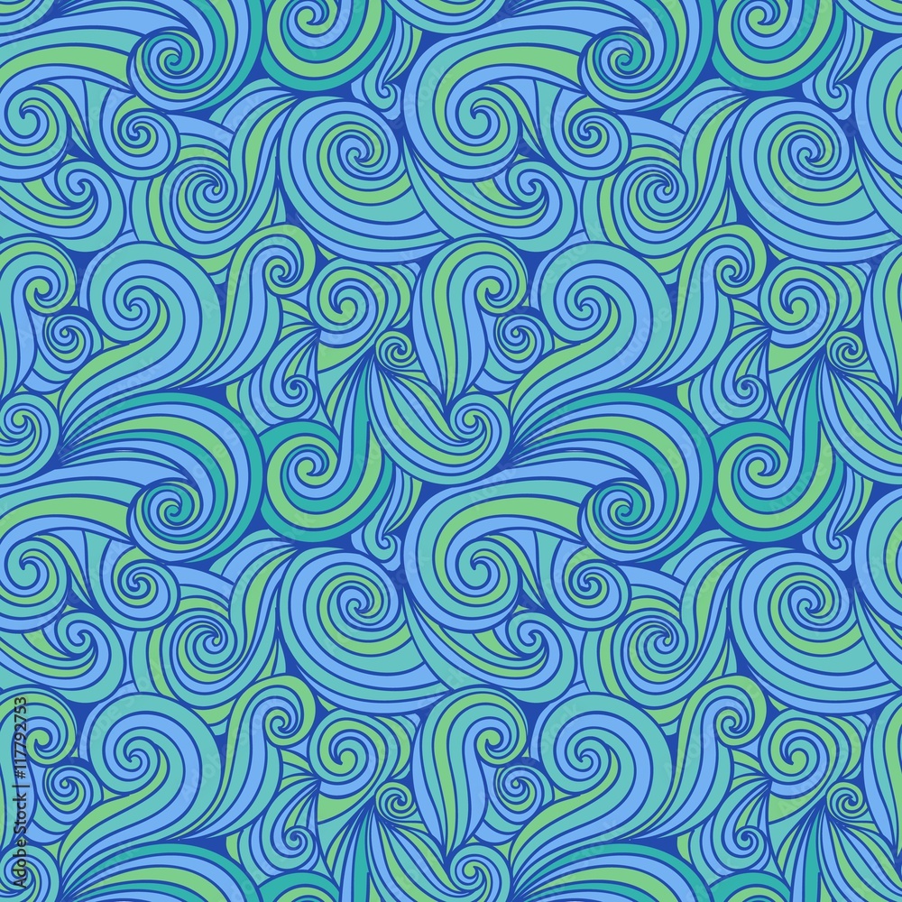 Hand drawn abstract pattern in blue and green tones Hand drawn abstract pattern in blue and green tones
