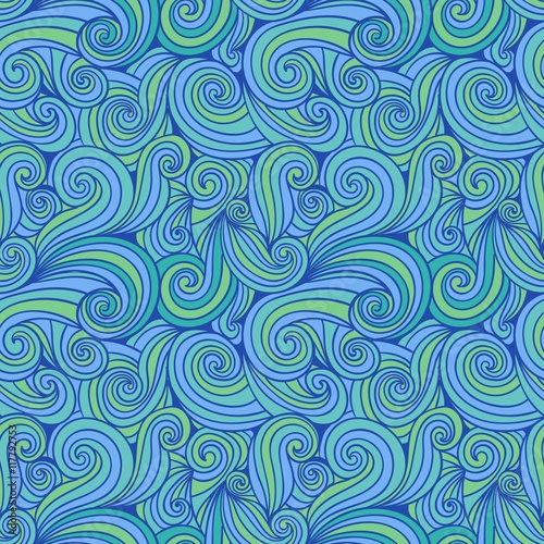 Hand drawn abstract pattern in blue and green tones