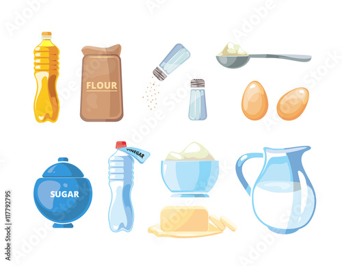 Cartoon food baking and cooking vector ingredients
