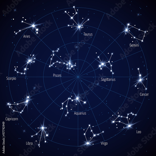 Vector sky star map with constellations stars