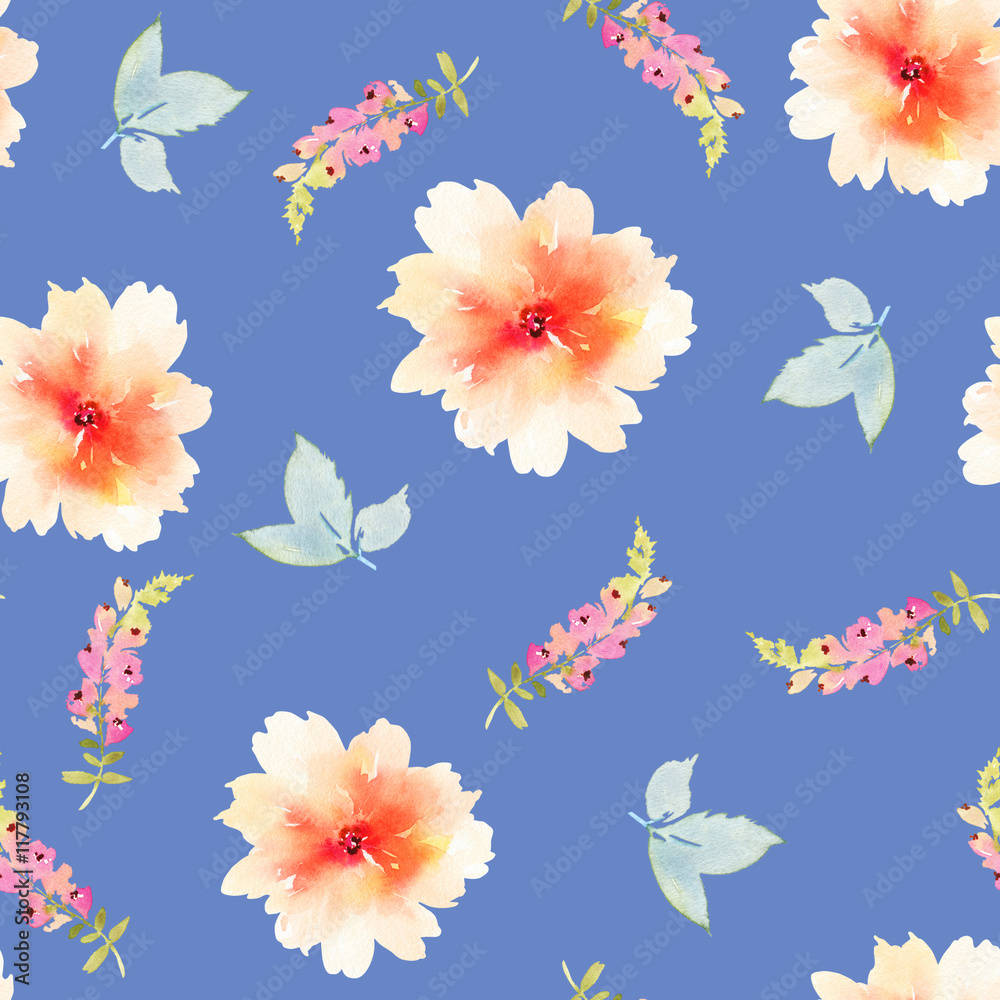 Seamless pattern with flowers watercolor