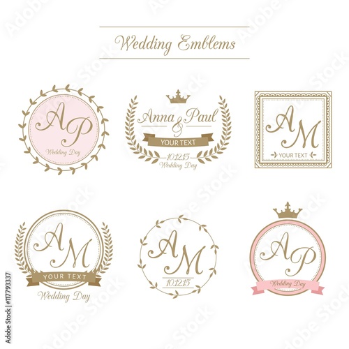 retro wedding badges in ornamental style