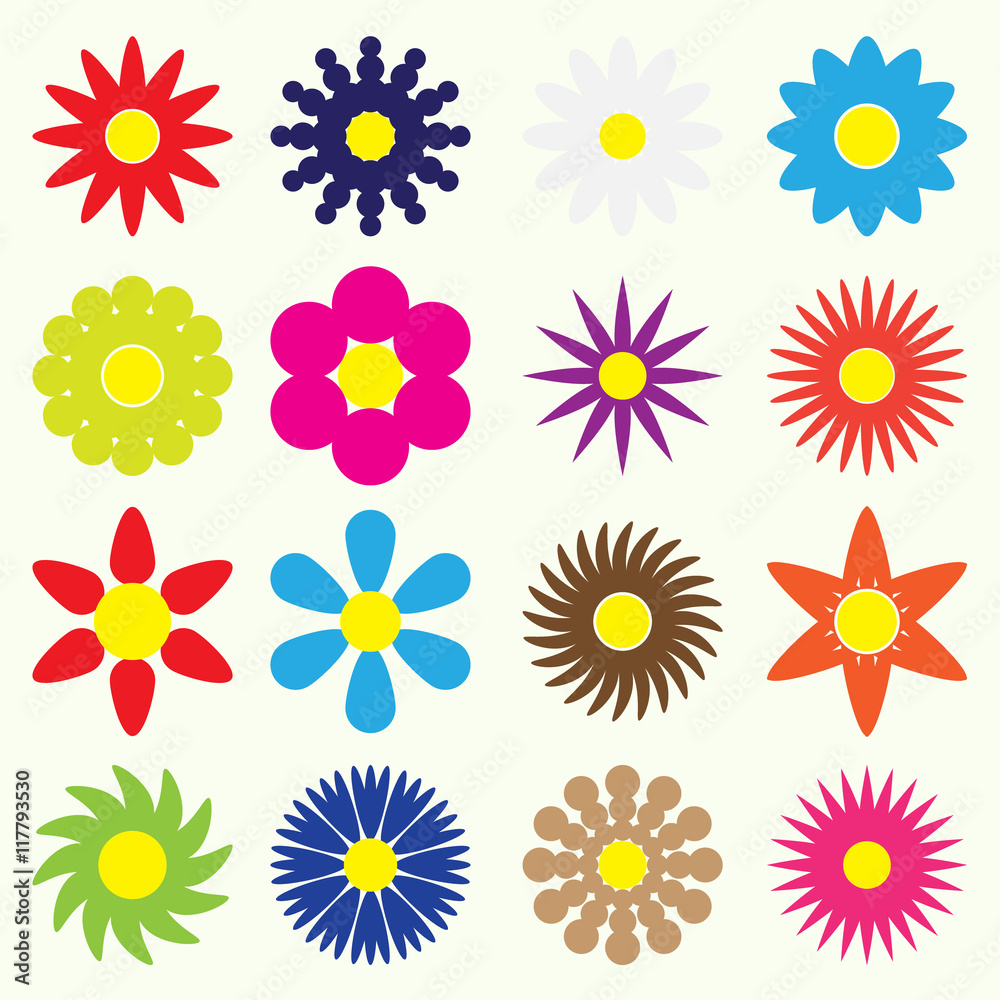 colorful simple retro small flowers set of symbol eps10 colorful simple retro small flowers set of symbol eps10