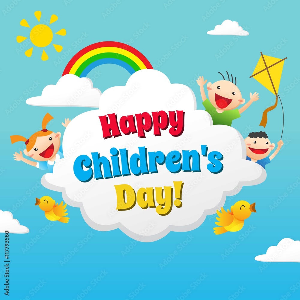 Funny children's day card in colorful style Funny children's day card in colorful style