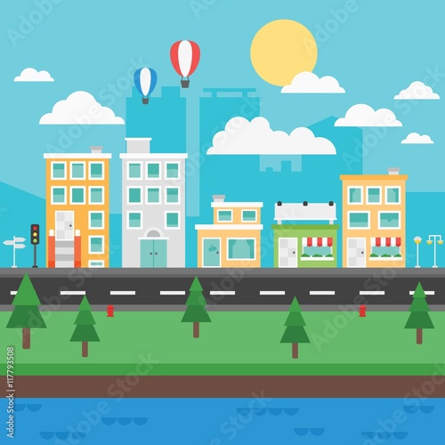 Fototapeta Naklejka Na Ścianę i Meble -  City street in flat design