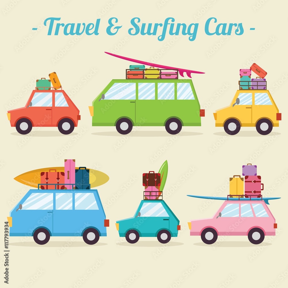Fototapeta premium Travel and Surfing Cars Collection
