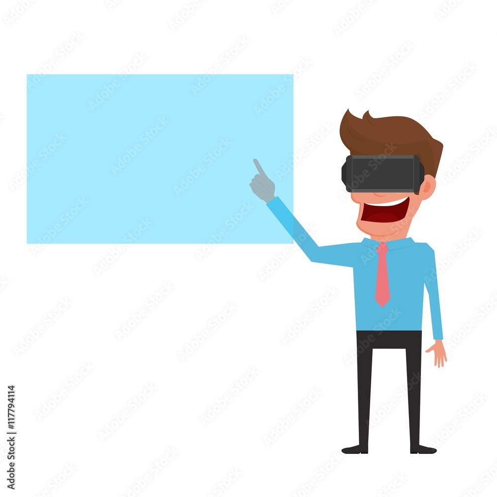 Businessman with virtual reality headset. Technology concept. Cartoon Vector Illustration.