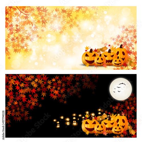 ハロウィン　かぼちゃ　紅葉　背景