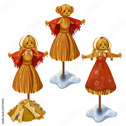 Traditional russian straw doll with sticks, vector