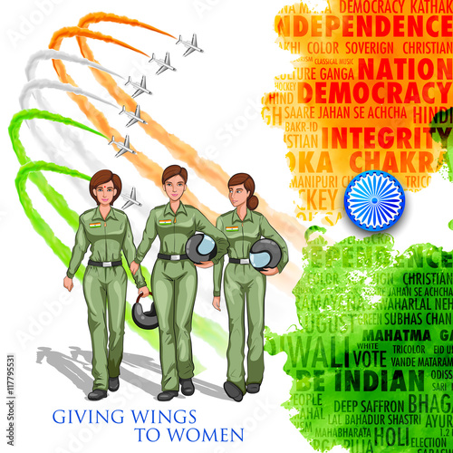 Women pilot on Indian background showing developing India