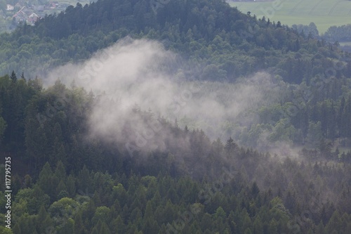 Summer aerial panorama of Kaczawskie, Rudawy Janowickie and Karkonosze Mountains in Poland