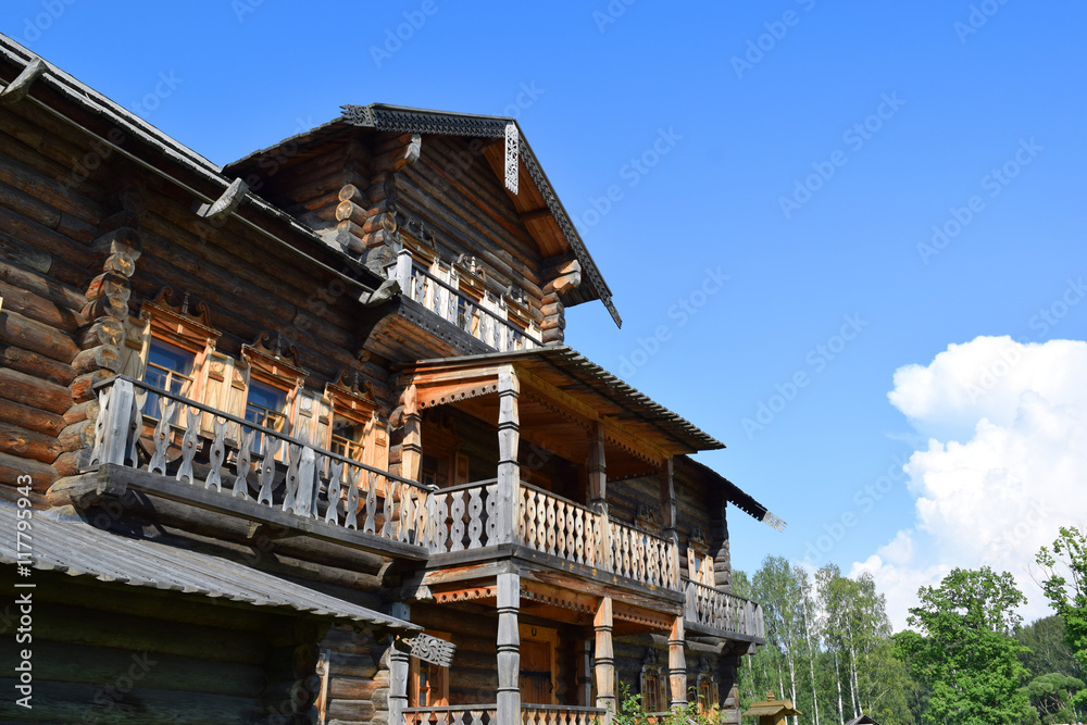 Big wooden village house. The monument of wooden architecture. 