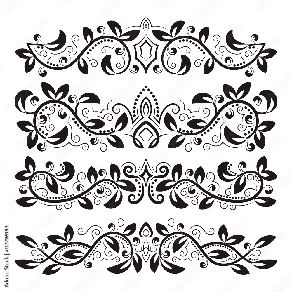 Fototapeta premium Design ornamental elements. Vintage headline decorations set. Floral tattoo in baroque style.