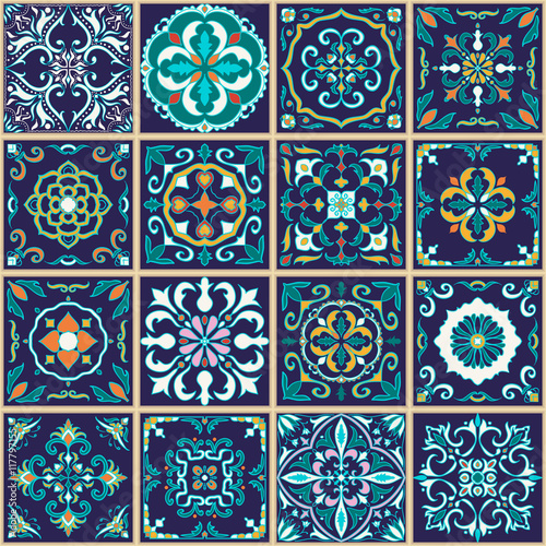 Vector seamless texture. Beautiful patchwork pattern for design and fashion with decorative elements