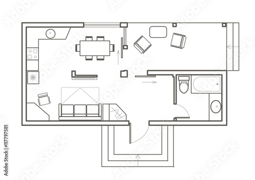 linear architectural sketch plan studio house