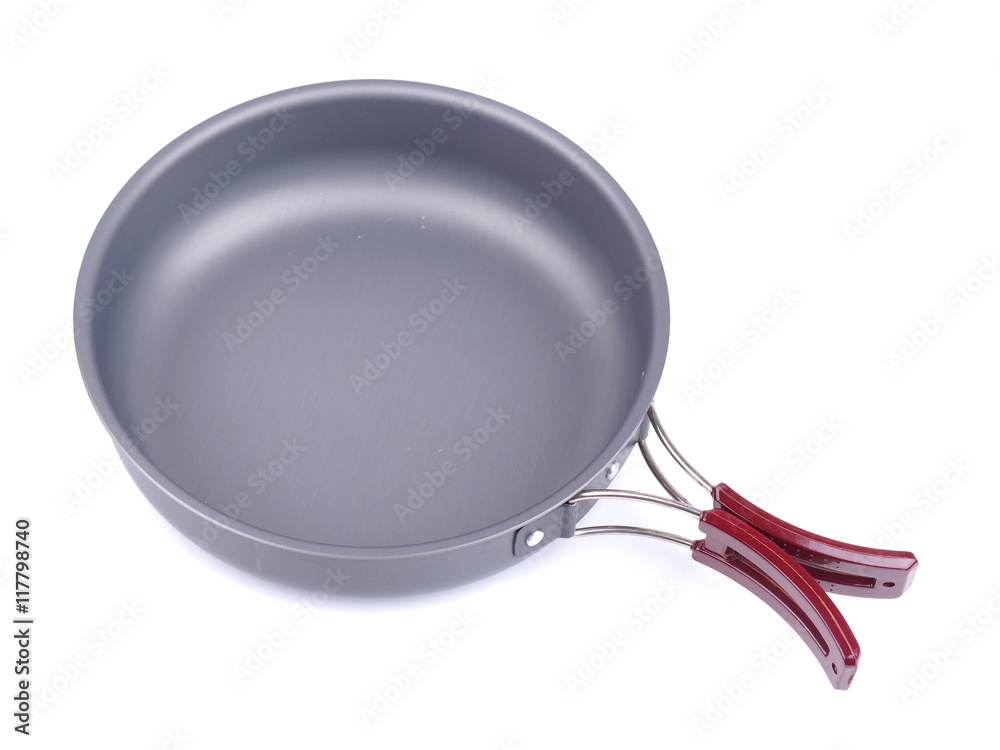 pan with a foldable handle on a white background pan with a foldable handle on a white background