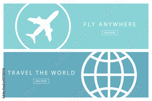 Set of flat design travel concepts. Travel the world and Fly anywhere. Presentation templates. Vector illustration.