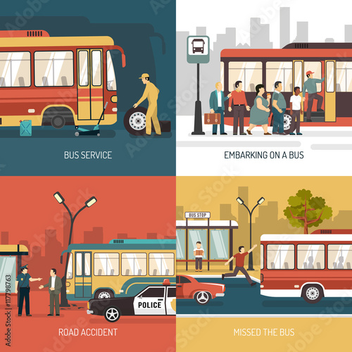 Bus Stop 4 Flat Icons Square