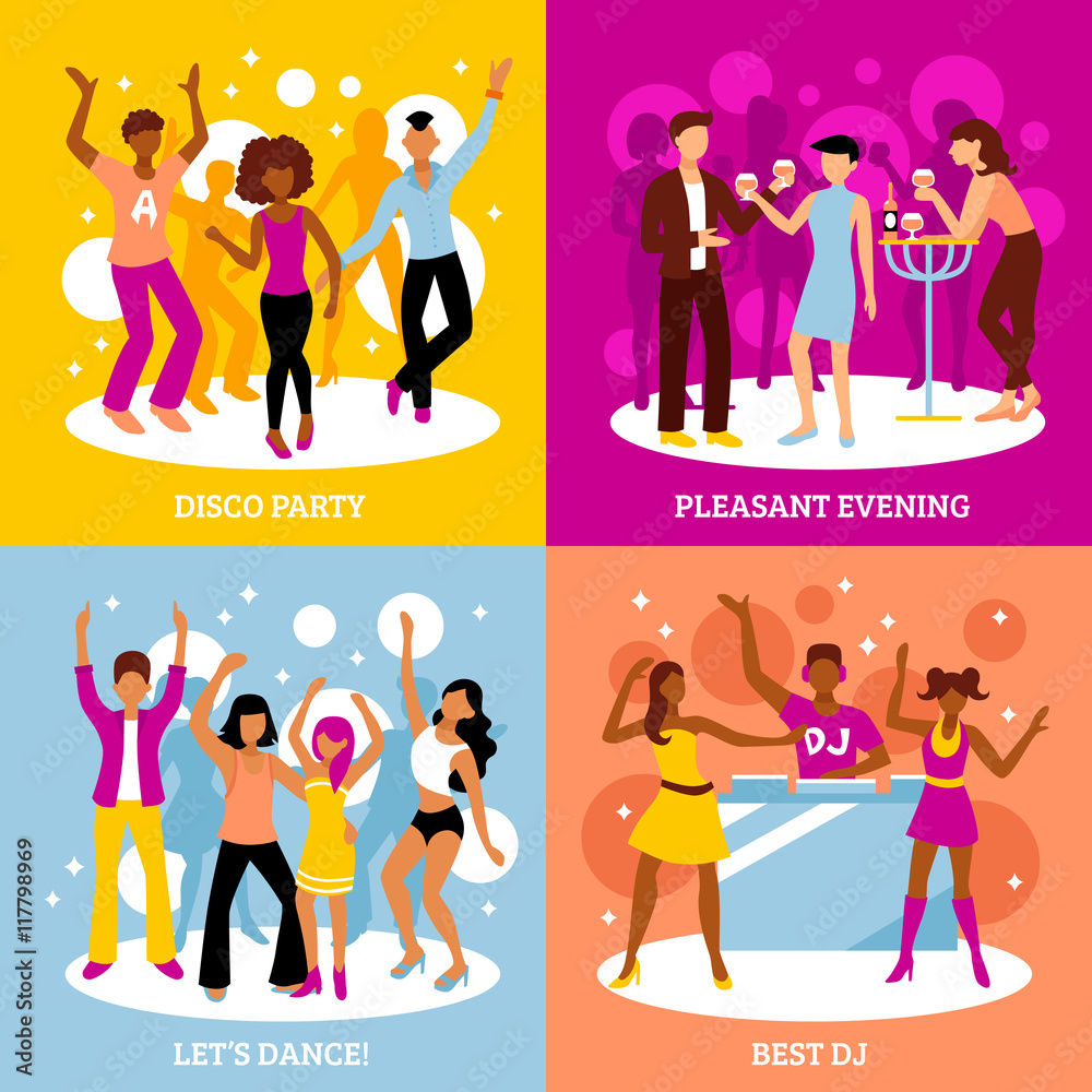 Disco Party Concept Icons Set Disco Party Concept Icons Set