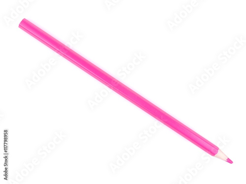 Pink pencil on white background