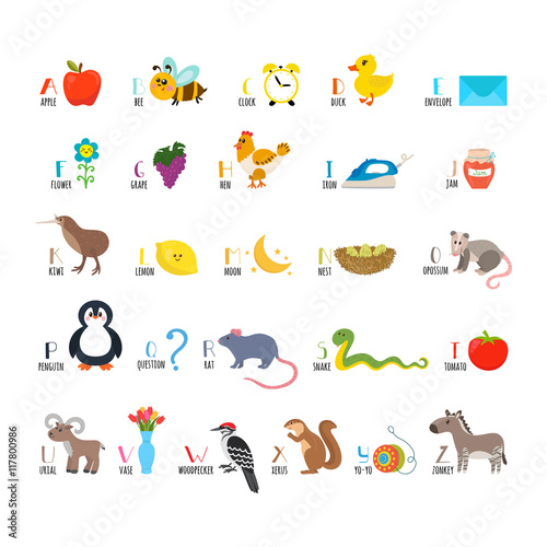 Fototapeta Naklejka Na Ścianę i Meble -  ABC. Learn to read. Children alphabet with cute cartoon animals