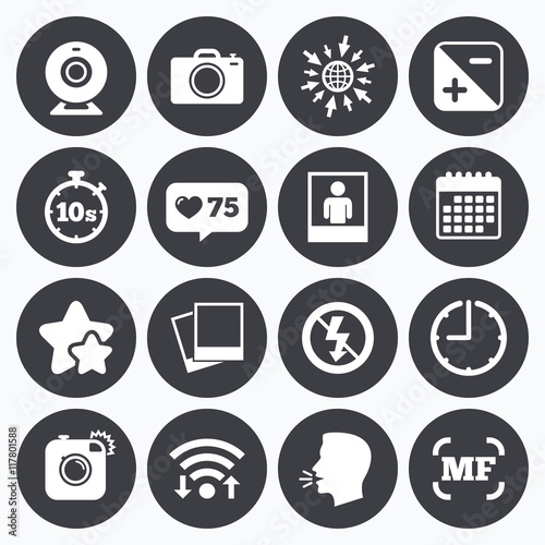 Photo, video icons. Camera, photos and frame.