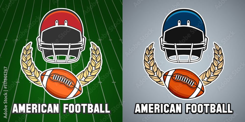 Φωτογραφία American football league vector college emblem with helmet and rugby ball