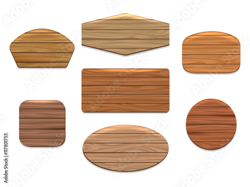 Vector wood signs or wooden boards on white background
