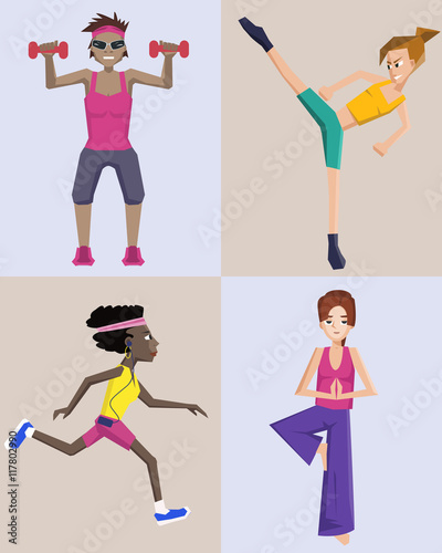 woman working out vector illustration set