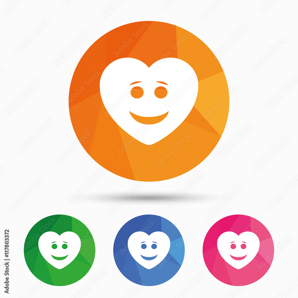Smile heart face icon. Smiley symbol. Smile heart face icon. Smiley symbol.