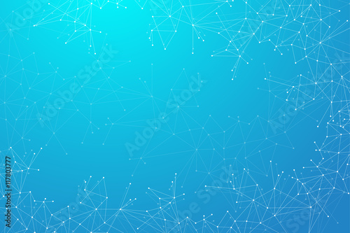 Geometric abstract connected line with dots. Big data visualization. Molecule and communication background. Social network information. Modern technology concept. Vector illustration.