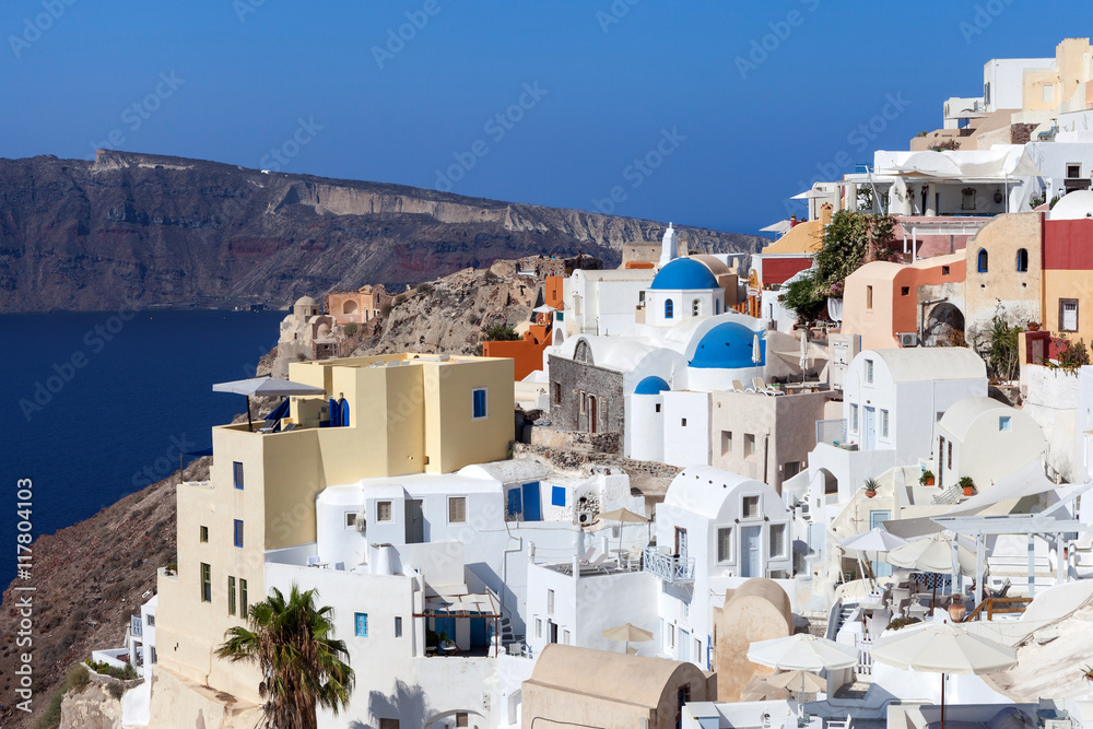 White houses and blue domes of Oia, Santorini.