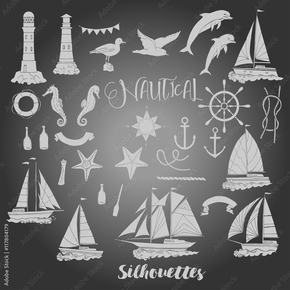 Set with nautical  silhouettes 