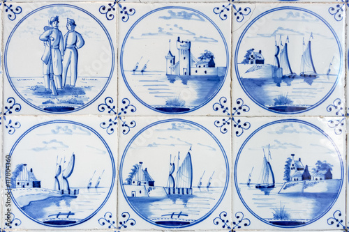 six typical blue delft tiles photo