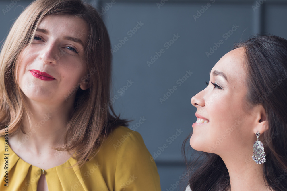 Portrait of two women laughing Portrait of two women laughing