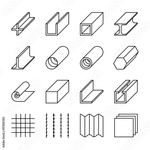 Metallurgy products line vector icons