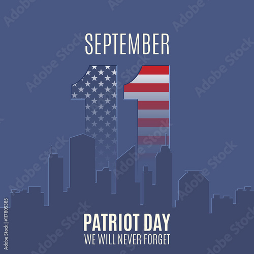Patriot Day background with abstract city skyline.