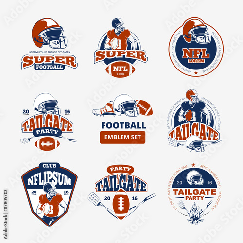 American football, rugby vector color emblems set