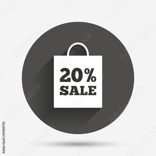 20 percent sale bag tag sign icon.