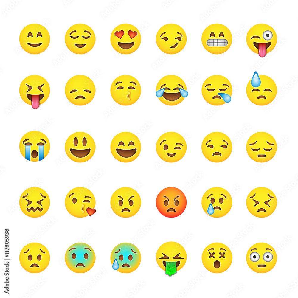 Set of cute smiley emoticons, emoji flat design Set of cute smiley emoticons, emoji flat design