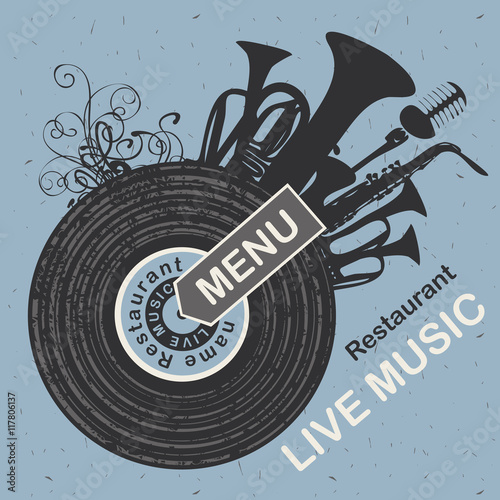 banner for menu restaurant with live music patterned vinyl and musical instruments