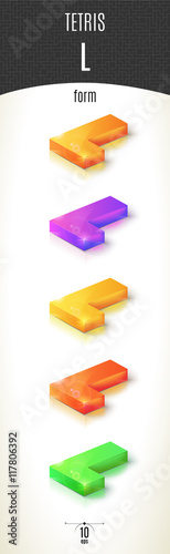 Tetris L-form shiny 3D-part on white background set in different