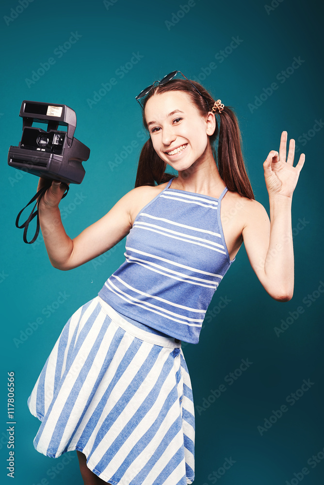 Portrait Of A Beautiful Girl With The Camera Stock Photo Adobe Stock