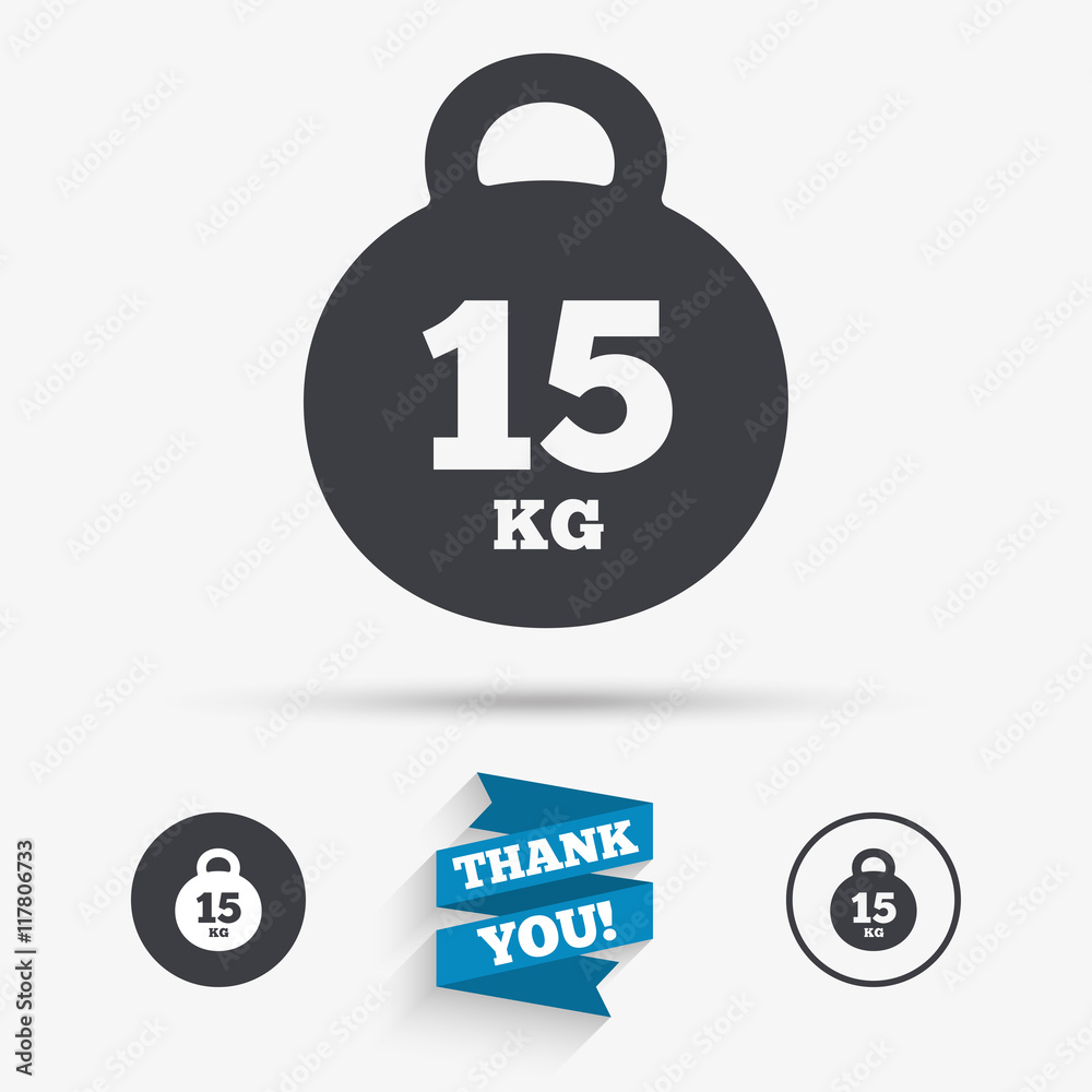 Obraz premium Weight sign icon. 15 kilogram (kg). Sport symbol