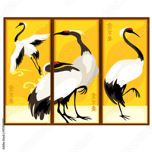 Triptych in eastern style with bird