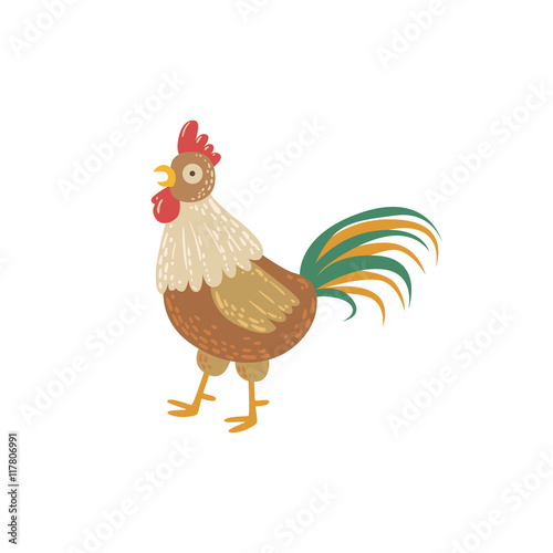 Rooster With Green Tail Standing © topvectors