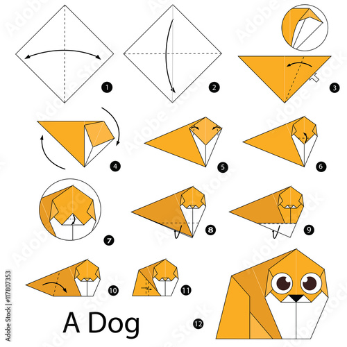 Step by step instructions how to make origami dog.