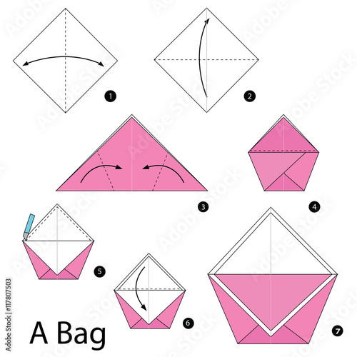 Step by Step Instructions How To Make Origami a Paper Bag Stock