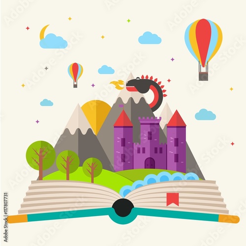 Fairy tale book in flat design