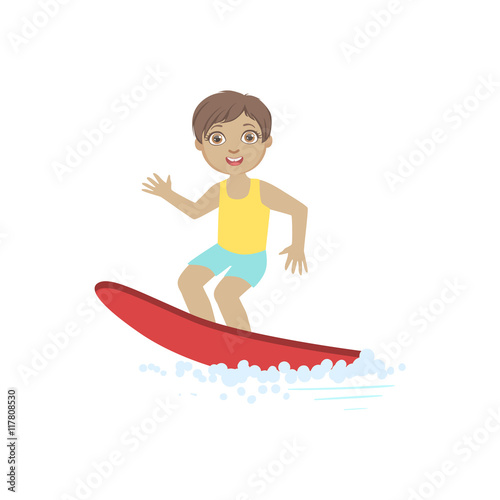 Boy Surfing On The Red Board